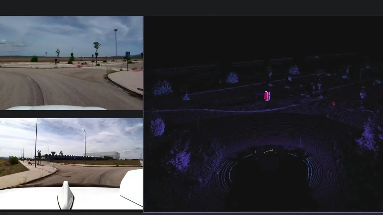 Real-world test: the camera image and the LiDAR point cloud mark the same person.
